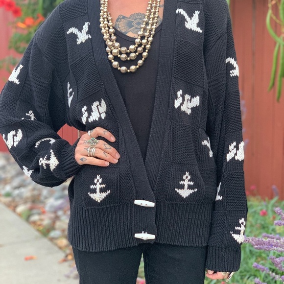 Herman Geist Vintage Nautical 1990s Cardigan Sweater Hand Embroidered M/L - Picture 3 of 11